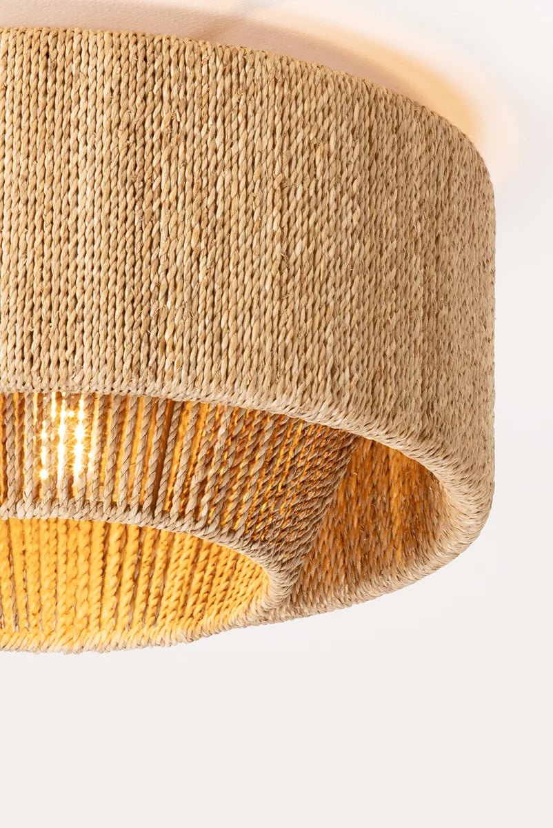 Cabo Woven Rattan Rope  Flush Mount light fixture closeup