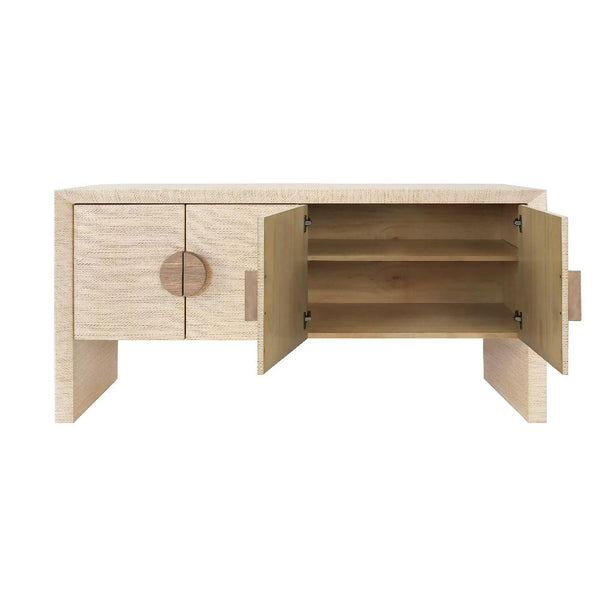 Calum Natural Grasscloth Buffet with open doors
