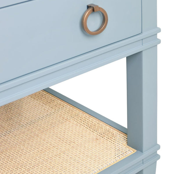 Cogswell Light Blue Matte Lacquer Vanity - Woven Cane Shelf
