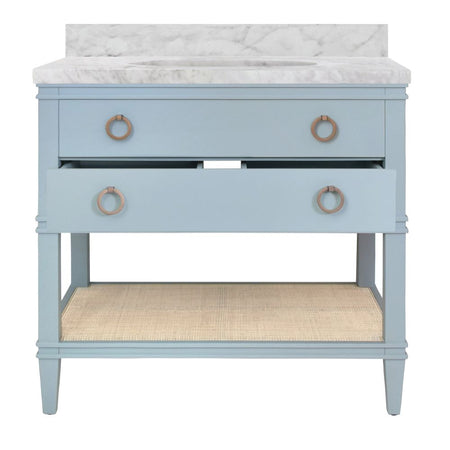 Cogswell Light Blue Matte Lacquer Vanity with open drawer