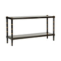 Cabana Woven Cane Console Table - black and gold finish - glass tops