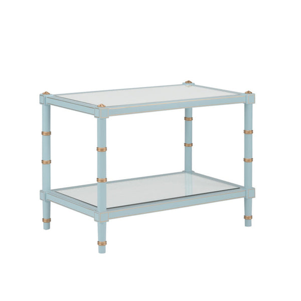 Light Blue Cabana Cane Cocktail Table with Glass tops