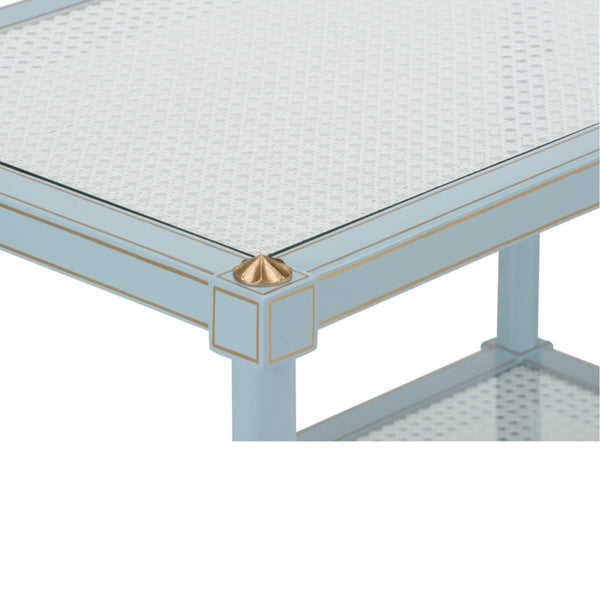 Light Blue Cabana Cane Cocktail Table Closeup