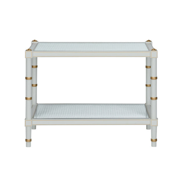 Light Grey Cabana Cane Cocktail Table with glass