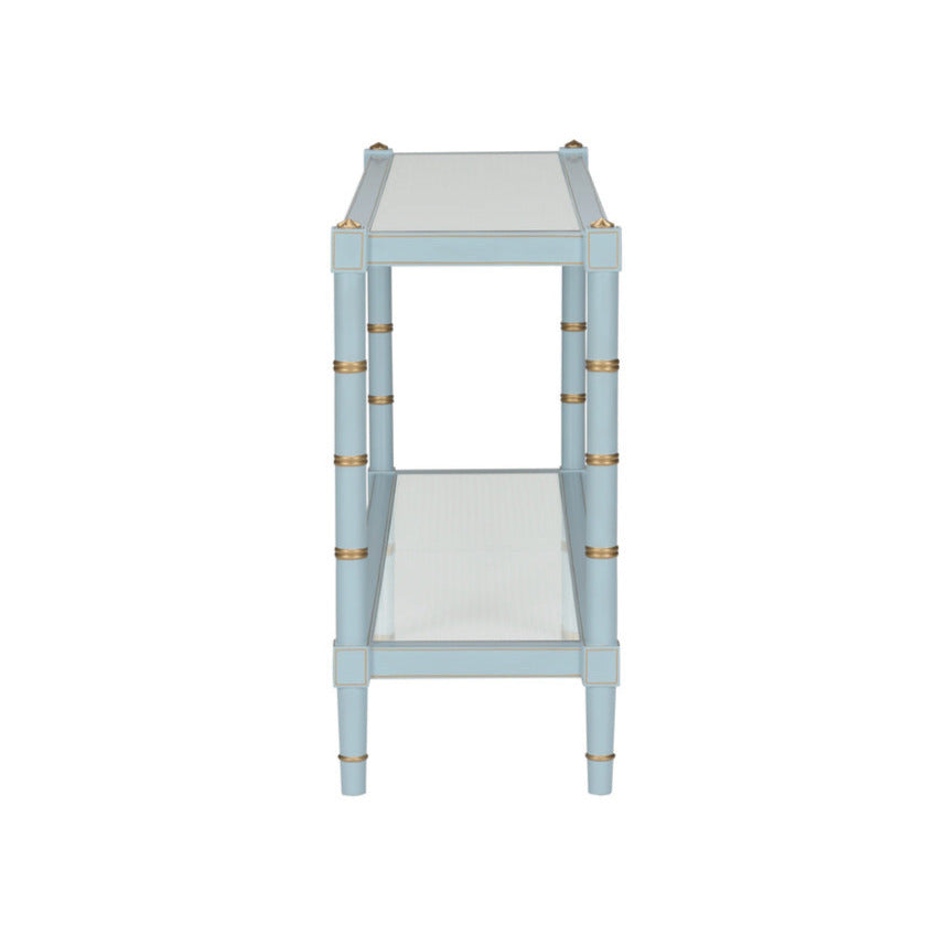 Light Blue Cabana Cane Console Table End View