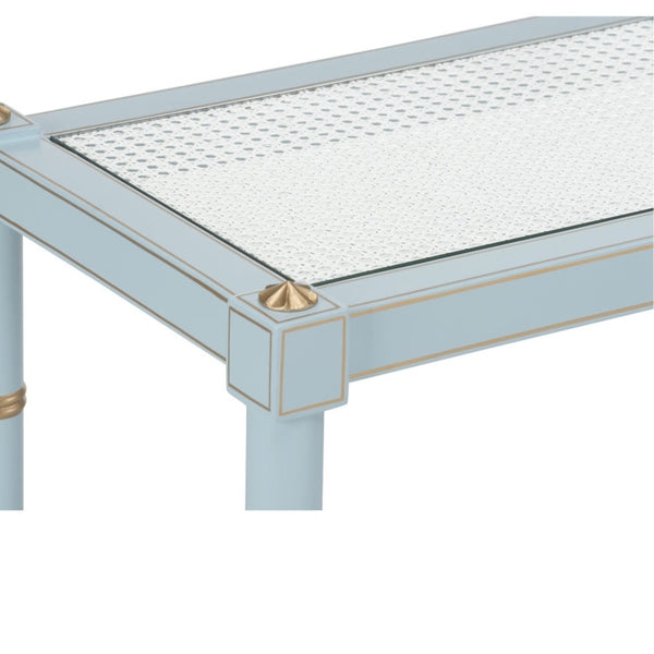 Light Blue Cabana Cane Console Table Closeup