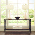 Cabana Cane Console Table Styled in front of windows