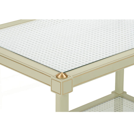 Cabana Celery Cocktail Table with glass top closeup