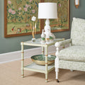 Cabana Celery Side Table styled with chinoiserie panels