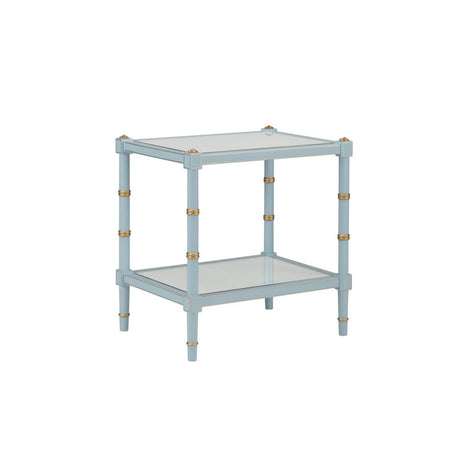 Cabana Light Blue Cane Side Table with Gold Accents