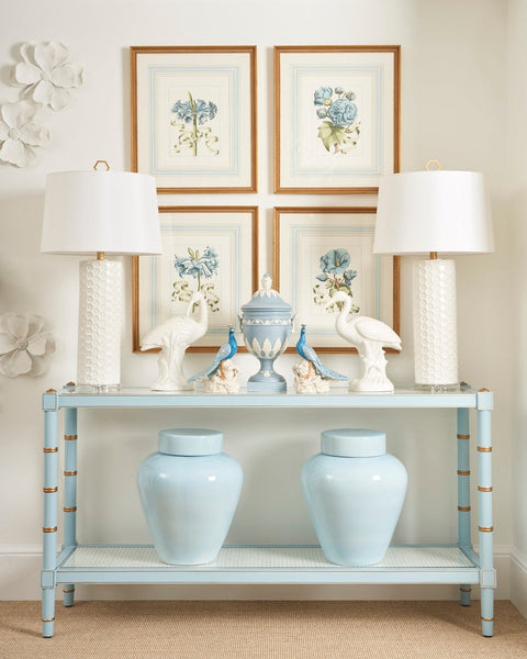 Cabana Pale Blue Console Table - Bamboo and Woven Cane - Dear Keaton
