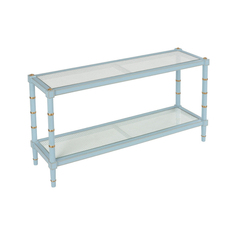 Cabana Pale Blue Console Table - Bamboo and Woven Cane - Dear Keaton