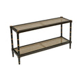 Cabana Woven Cane Console Table - black and gold finish