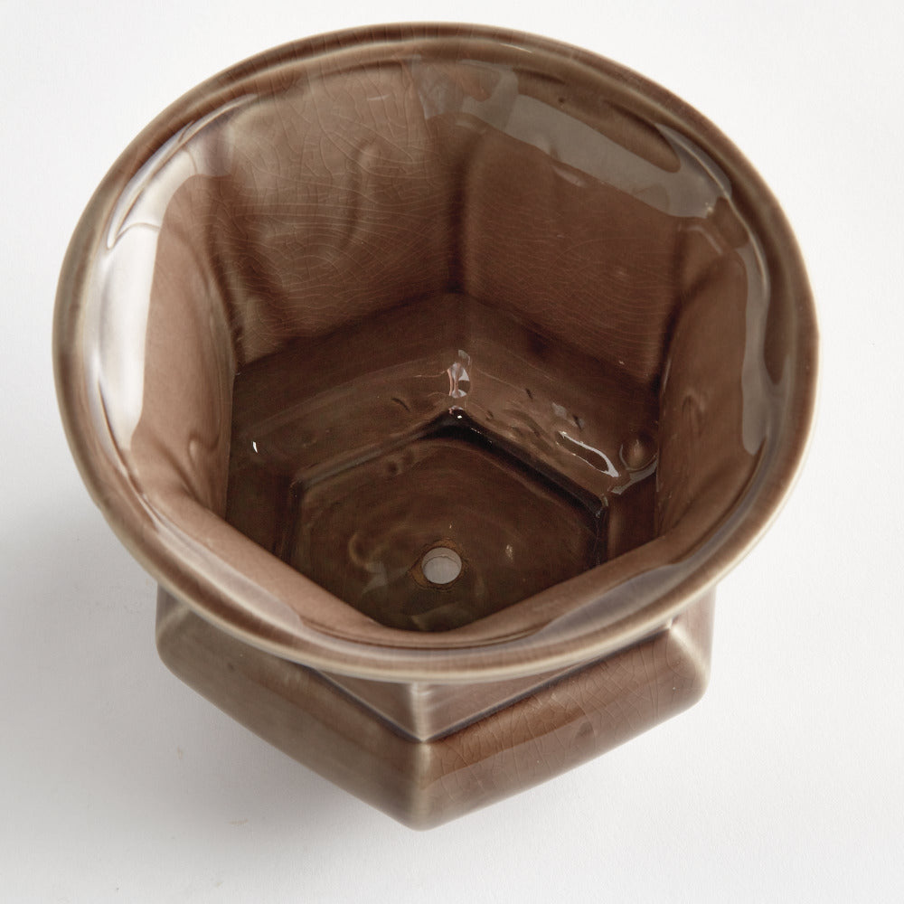 Calixte Brown Ceramic Planter Pot with drainage hole