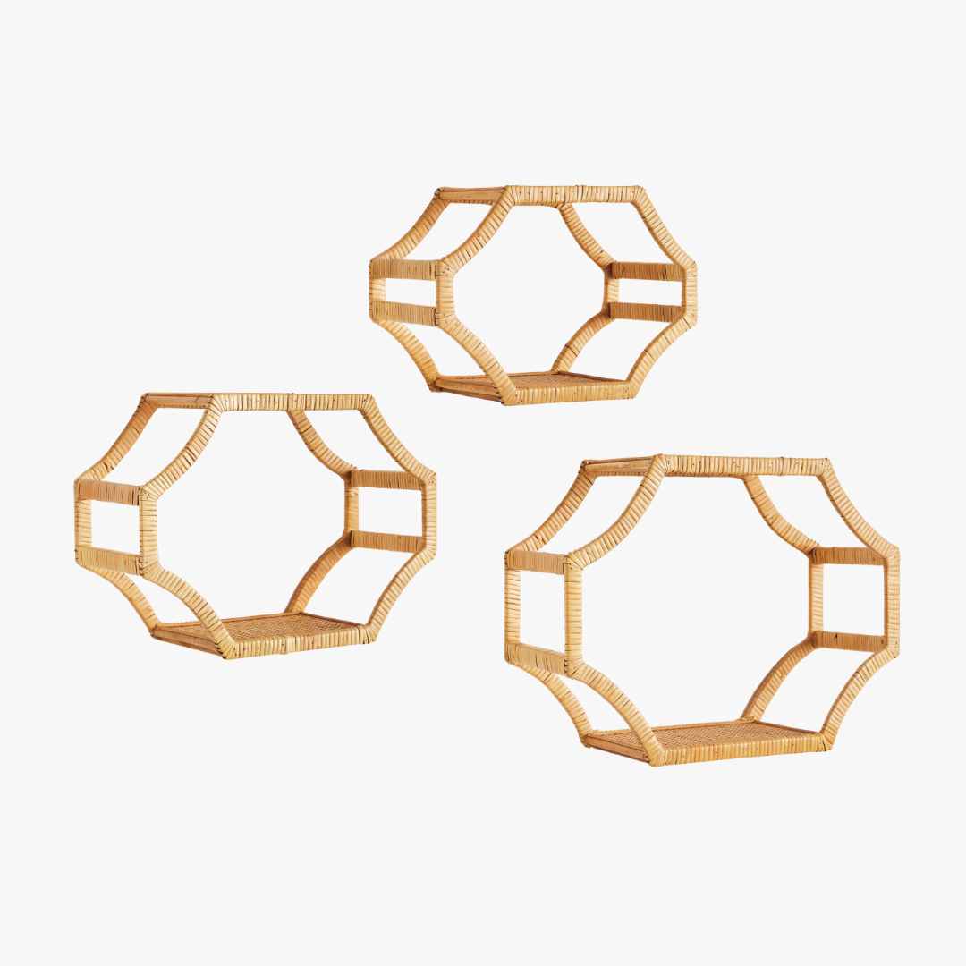 Cambria Rattan Wall Shelves - Set of Three by Dear Keaton