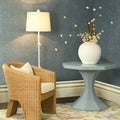 Cape Large Light Blue Table styled with Gianna Woven Rattan Chair