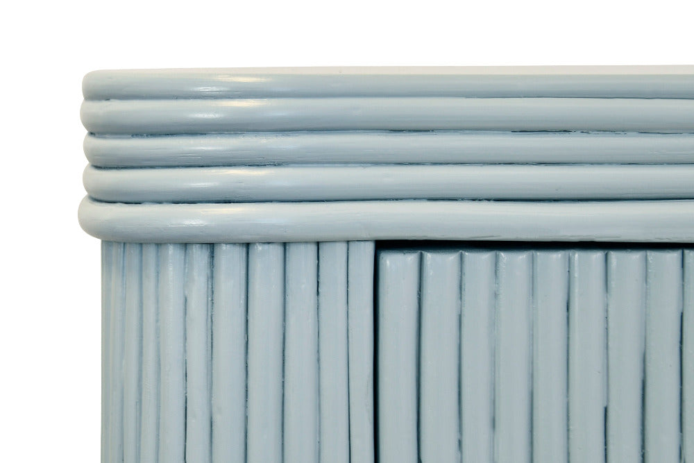 Cape Light Blue Reeded Rattan Buffet closeup