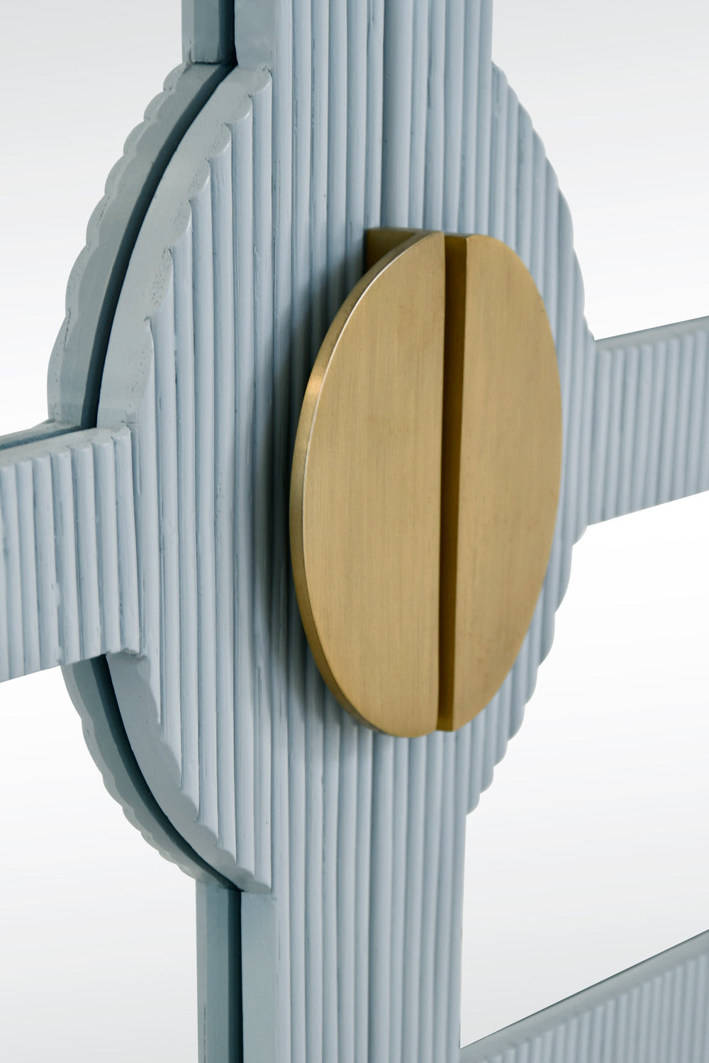 Cape Light Blue Reeded Rattan Buffet hardware closeup