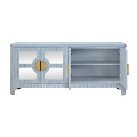 Cape Light Blue Reeded Rattan Buffet with open doors