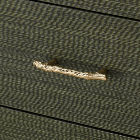 Cardiff Deep Olive Grasscloth Chest brass twig drawer pull