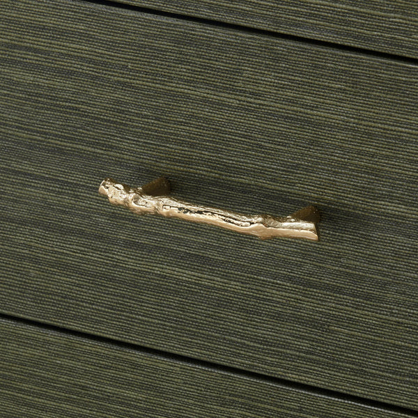 Cardiff Deep Olive Grasscloth Chest brass twig drawer pull