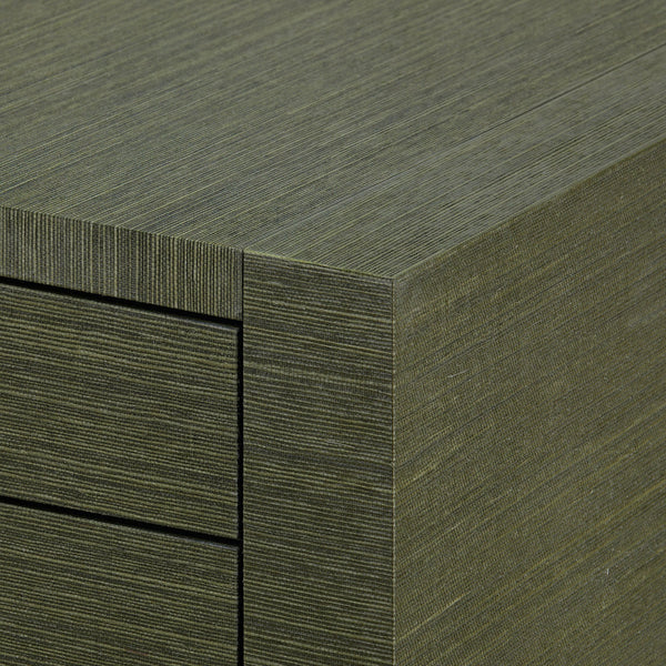 Cardiff Deep Olive Grasscloth Chest corner closeup