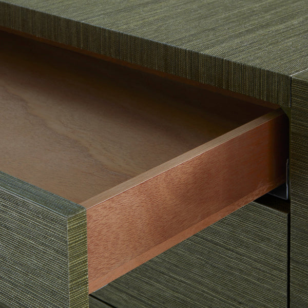 Cardiff Deep Olive Grasscloth Chest drawer open