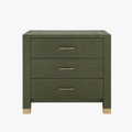 Cardiff Deep Olive Green Grasscloth Three Drawer Nightstand