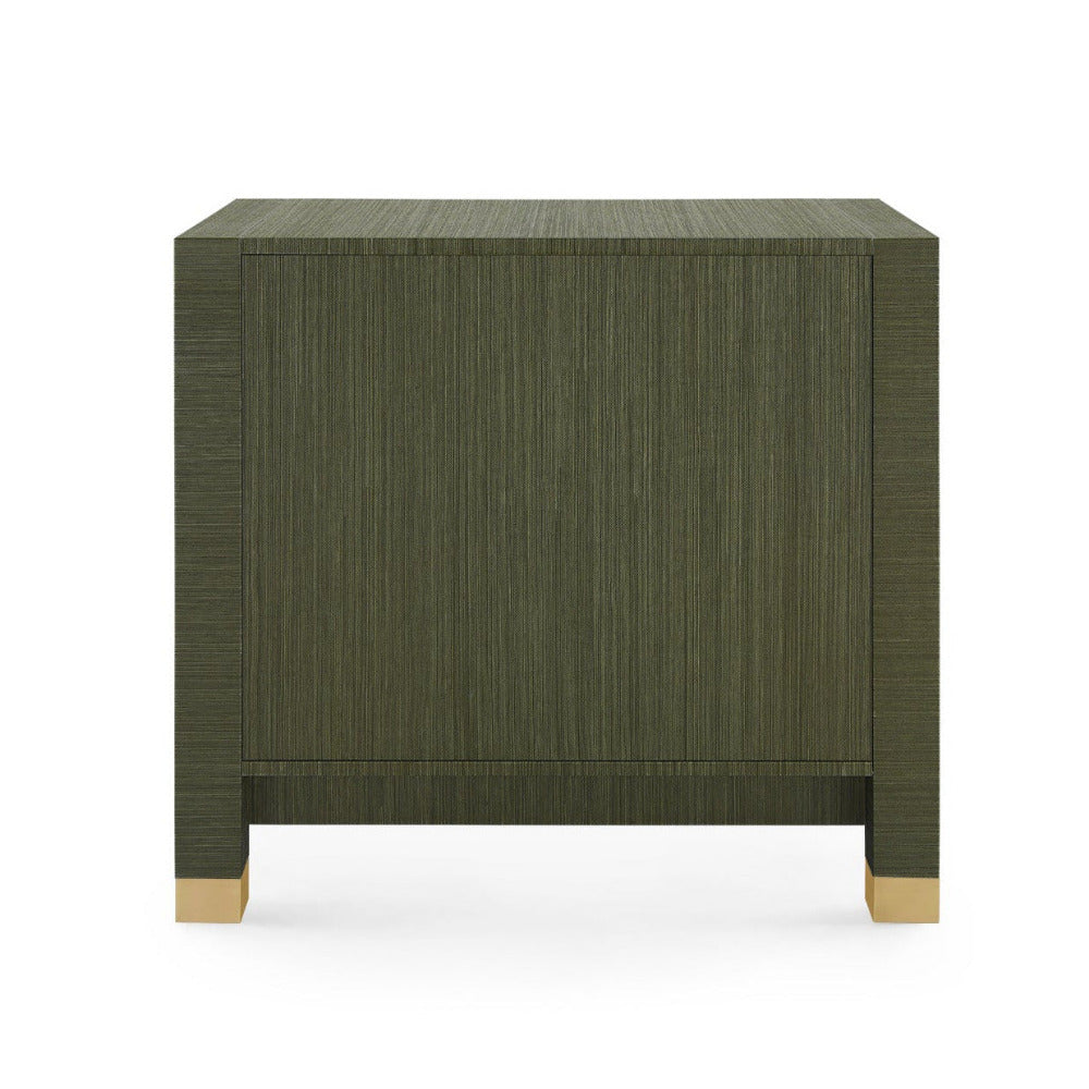 Cardiff Deep Olive  Grasscloth Nightstand finished back 