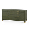 Cardiff Deep Olive Green Grasscloth Eight Drawer Double Dresser