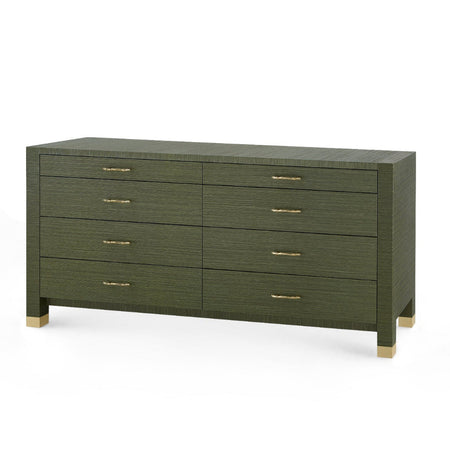 Cardiff Deep Olive Green Grasscloth Eight Drawer Double Dresser