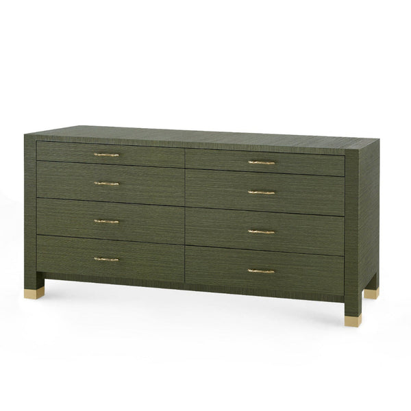Cardiff Deep Olive Green Grasscloth Eight Drawer Double Dresser