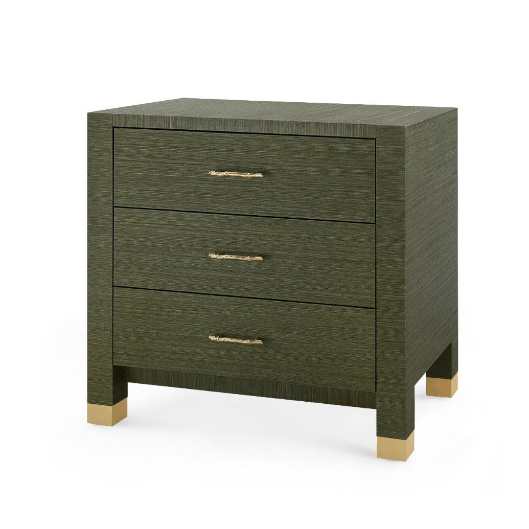 Cardiff Deep Olive Nightstand with three drawers
