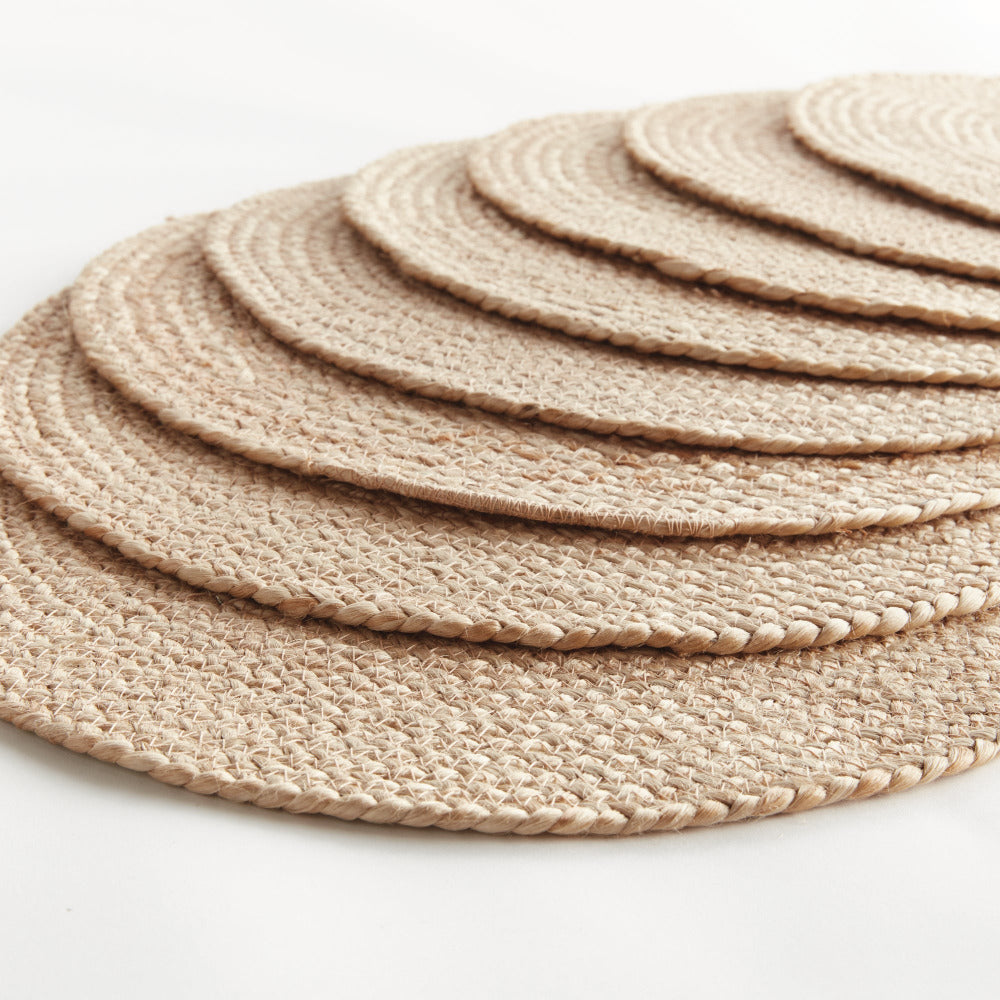 Caribe Jute Coil Natural Border Round Placemats