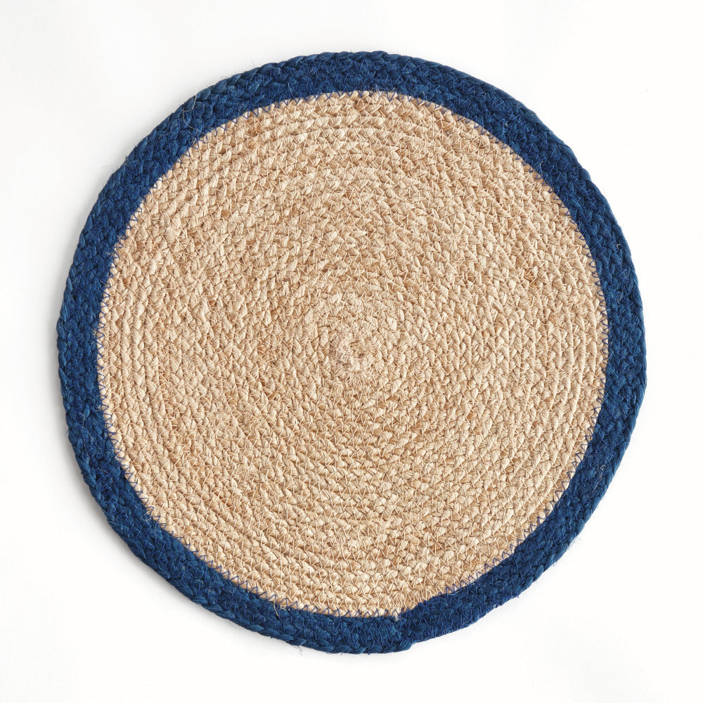 Caribe Jute Coil Navy Border Round Placemat