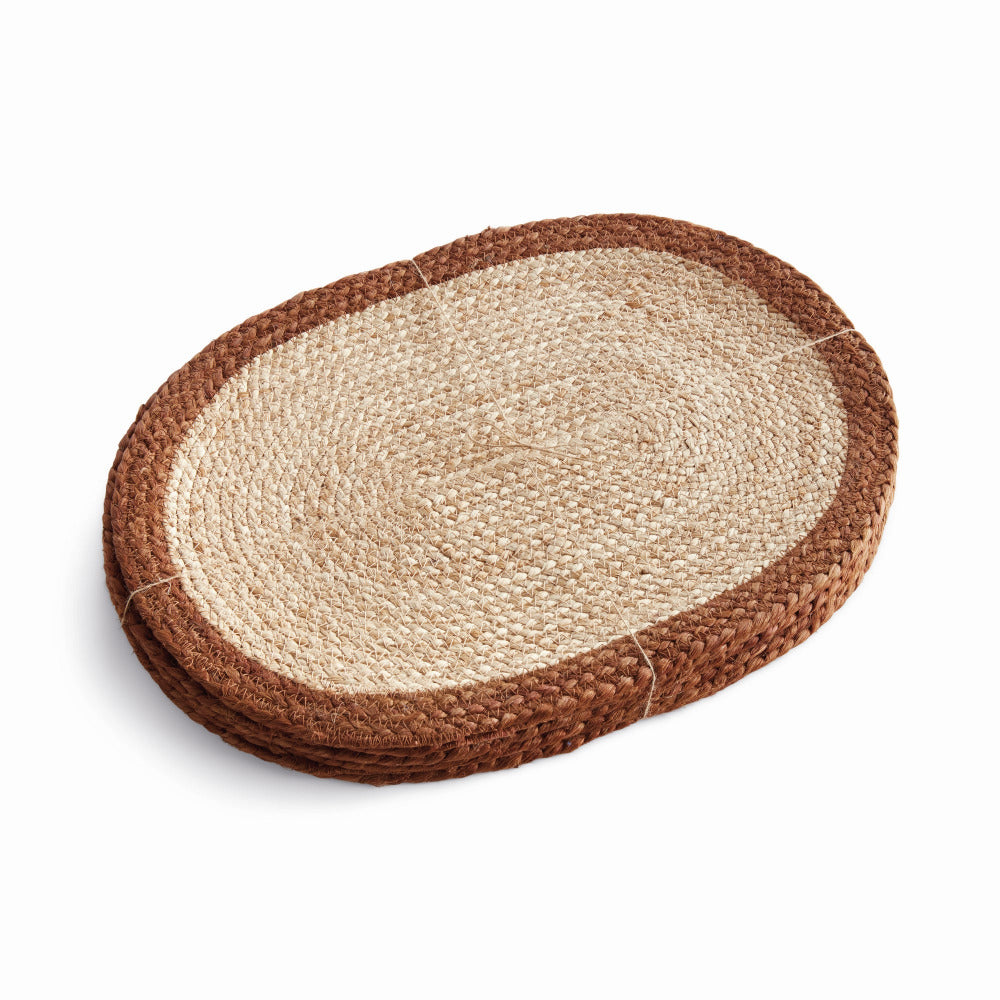Caribe Jute Coil Rust Border Oval Placemats 