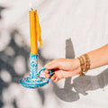 Casa Celeste Candlestick in hand - sky blue lebrillo design
