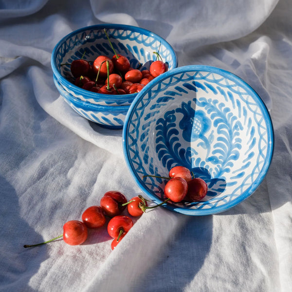 Casa Celeste Sky Blue Small Bowls with cherries