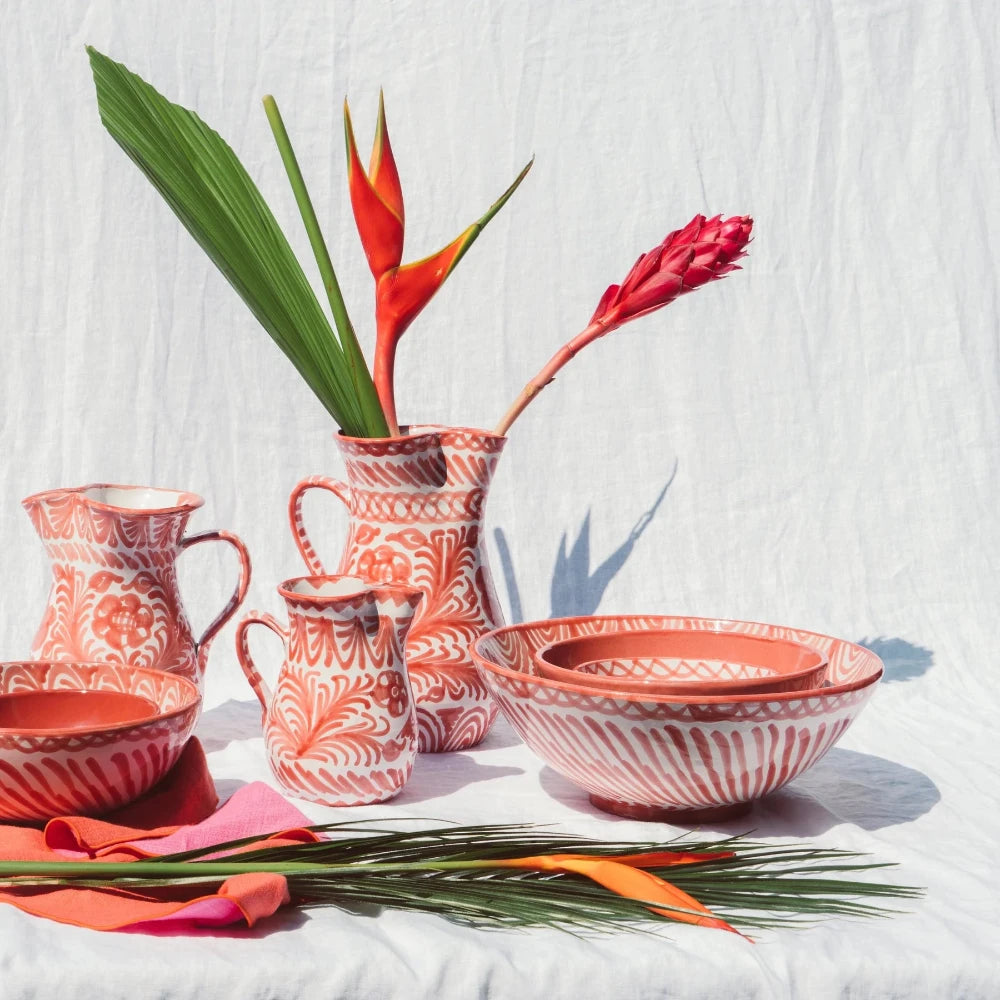 Casa Coral Large Bowl styled with pitchers