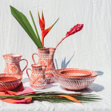 Casa Coral Large Bowl styled with pitchers