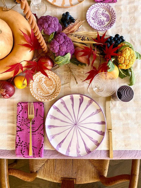 Casa Lilac Stripe Plate on colorful table