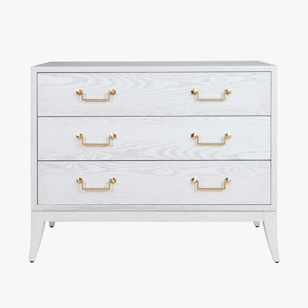Cassie White Chest - three drawer whitewash dresser with brass handles