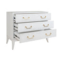 Cassie White Wash Three Drawer Chest with open drawers