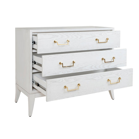 Cassie White Wash Three Drawer Chest with open drawers