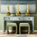 Castella Light Blue Linen Console table styled in green room