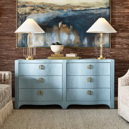 Castella Light Blue Textured Linen Dresser in living room