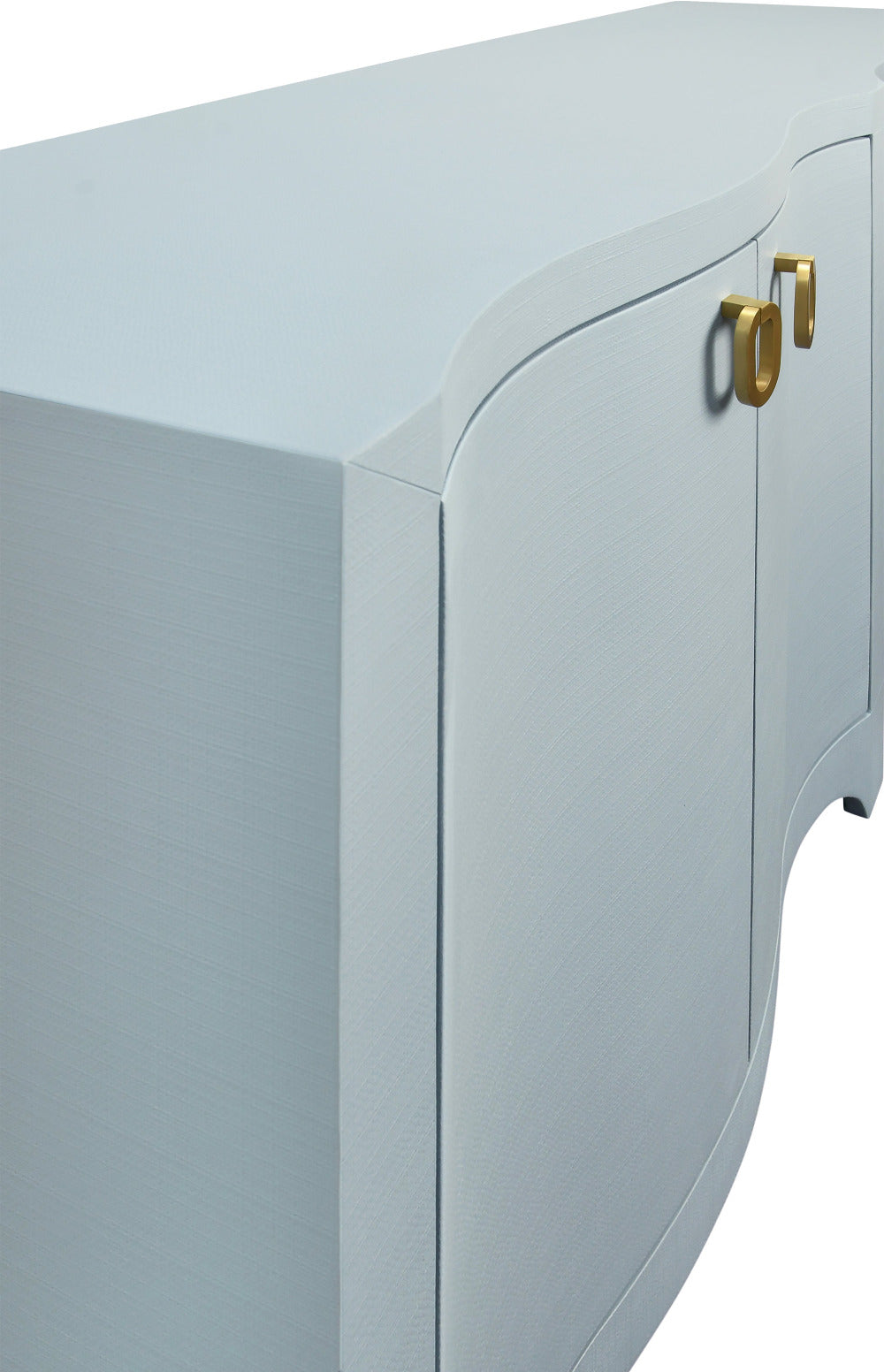 Castella Light Blue Textured Linen Sideboard corner closeup