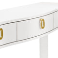 Castella White Lacquered Linen Console Table with gold ring hardware