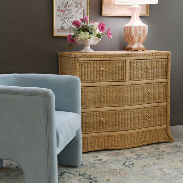Channing Woven Rattan Chest styled with chair