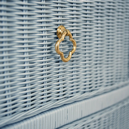 Channing Light Blue Woven Rattan Chest hardware closeup